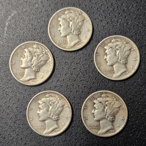 1941 Mercury Dime Full Mint Set – 90% Silver (5 Coin Lot - 2xP 2xD 1xS mints)
